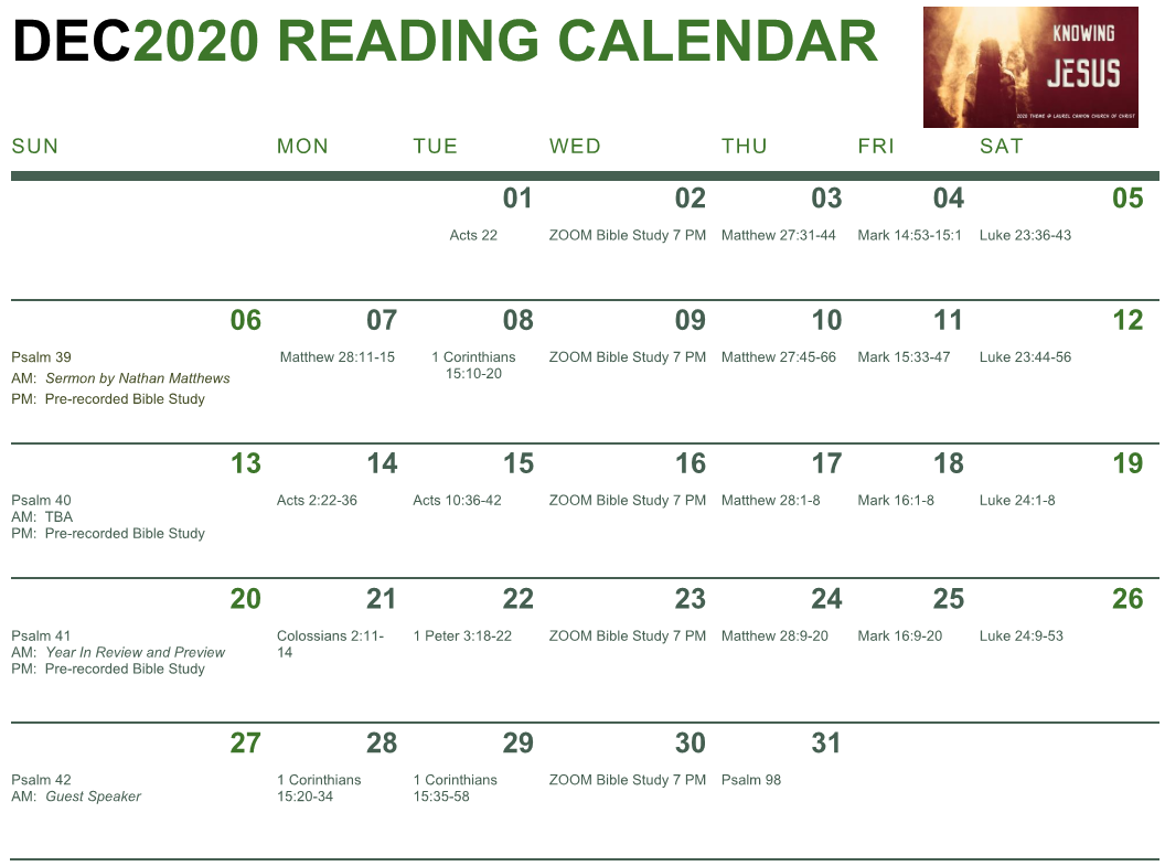 Bible Reading Calendar ‹ Laurel Canyon church of Christ